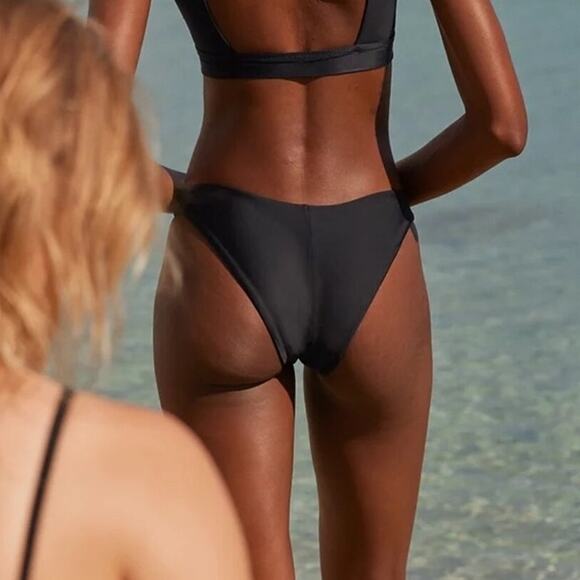 Aerie Black High Cut Cheeky Bikini Bottom XXL NWT Swim Minimal Coverage - Picture 2 of 5